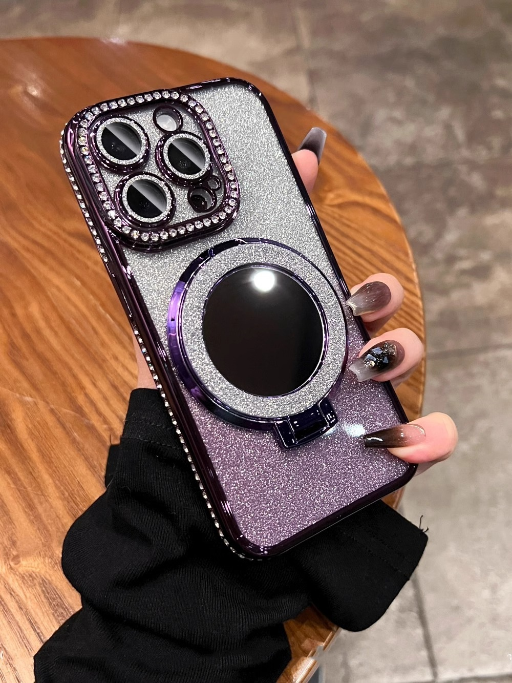 📲✨Gradient Glitter Holder Makeup Mirror Protective Case