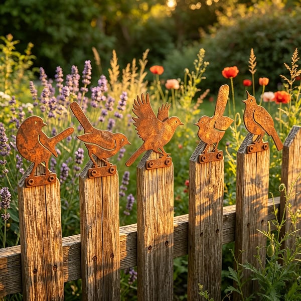 5-delige levensechte roestige metalen vogelsilhouetten als tuindecoratie/5-Piece Lifelike Rusty Metal Bird Silhouettes for Garden Decoration