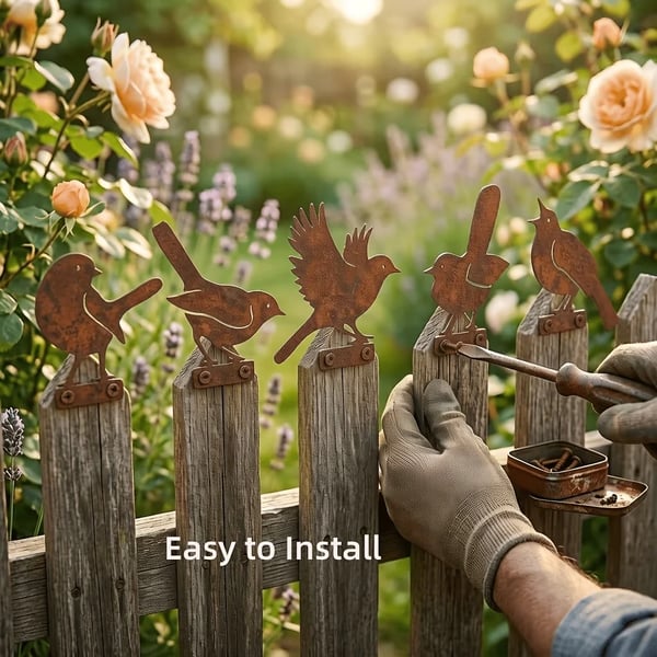 5-delige levensechte roestige metalen vogelsilhouetten als tuindecoratie/5-Piece Lifelike Rusty Metal Bird Silhouettes for Garden Decoration