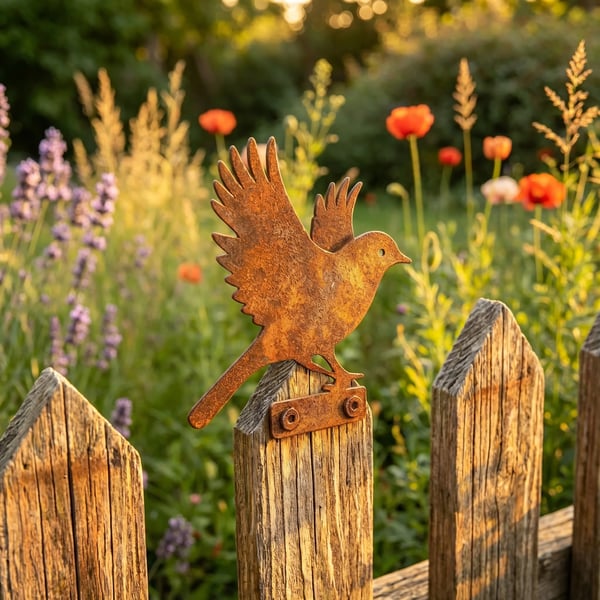 5-delige levensechte roestige metalen vogelsilhouetten als tuindecoratie/5-Piece Lifelike Rusty Metal Bird Silhouettes for Garden Decoration