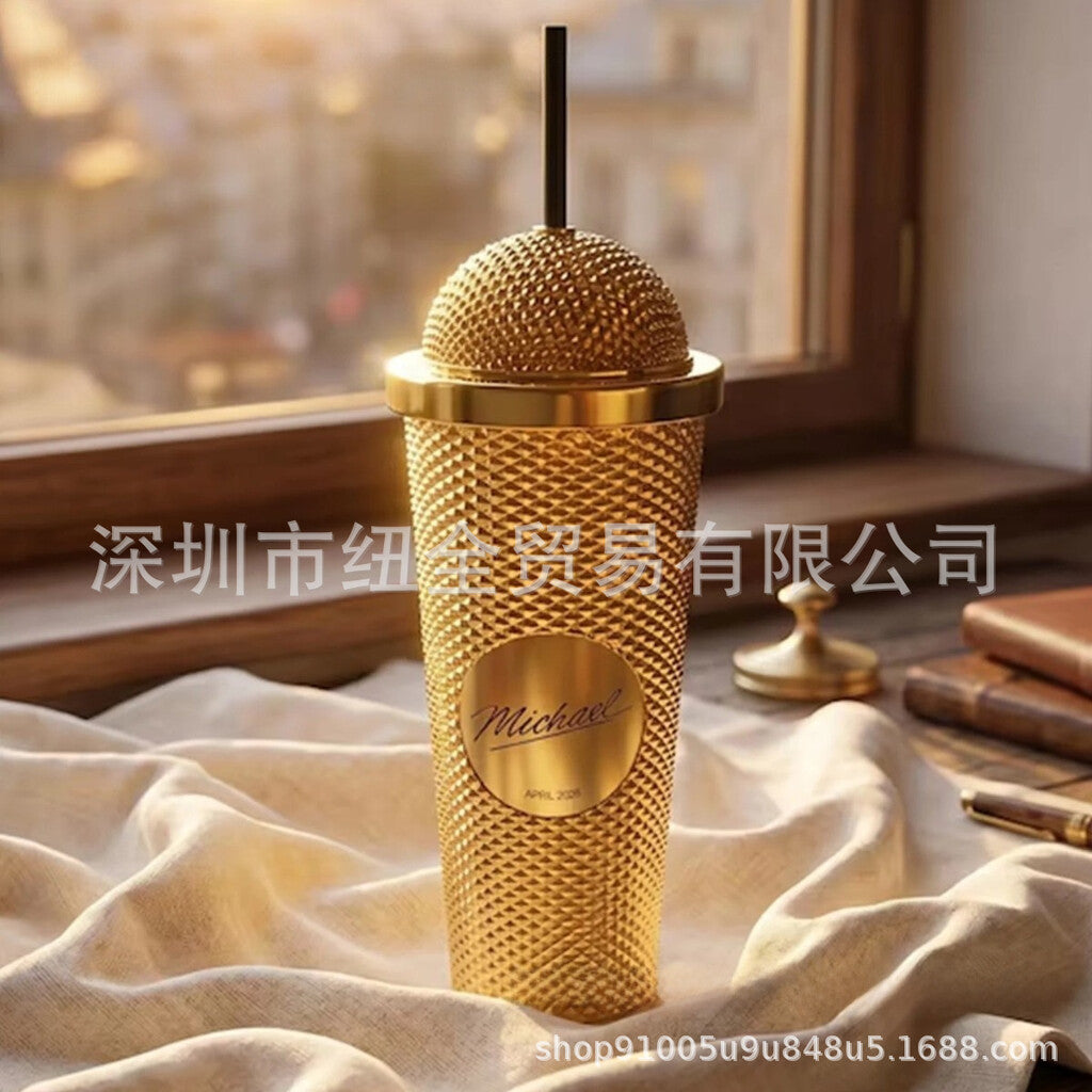 Superstar Microphone-Shaped Tumbler | Unique Gold & Black Drinkware