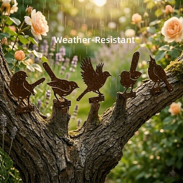5-delige levensechte roestige metalen vogelsilhouetten als tuindecoratie/5-Piece Lifelike Rusty Metal Bird Silhouettes for Garden Decoration