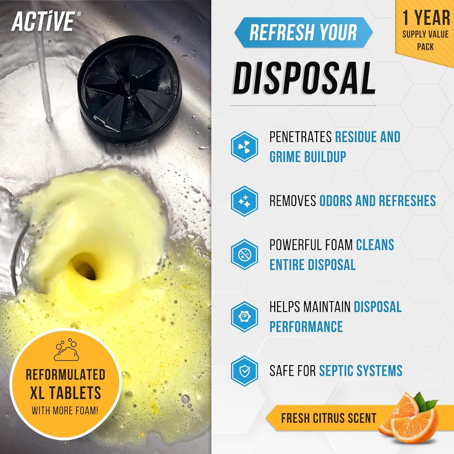 Garbage Disposal Cleaner & Deodorizer Tablets - 24 Pack