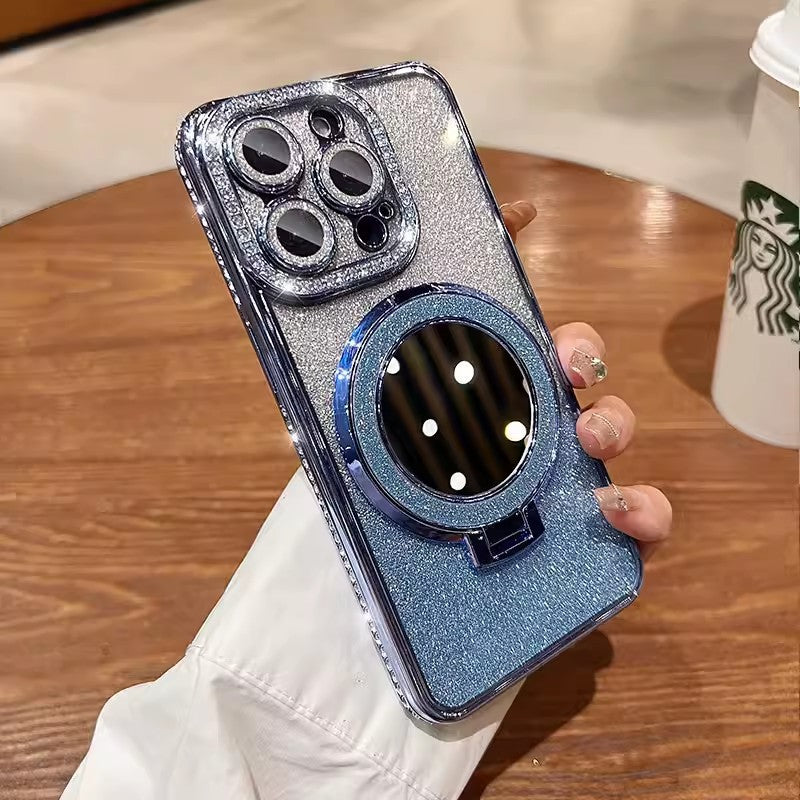 📲✨Gradient Glitter Holder Makeup Mirror Protective Case