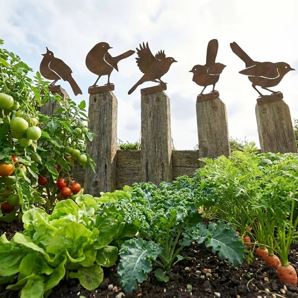 5-delige levensechte roestige metalen vogelsilhouetten als tuindecoratie/5-Piece Lifelike Rusty Metal Bird Silhouettes for Garden Decoration