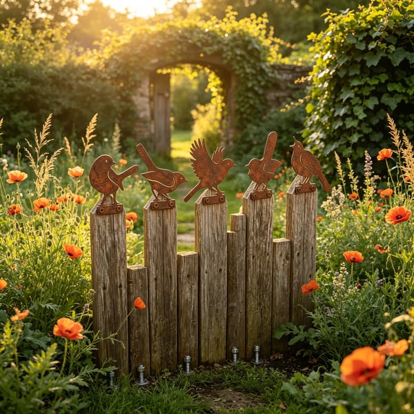 5-delige levensechte roestige metalen vogelsilhouetten als tuindecoratie/5-Piece Lifelike Rusty Metal Bird Silhouettes for Garden Decoration
