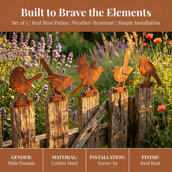 5-delige levensechte roestige metalen vogelsilhouetten als tuindecoratie/5-Piece Lifelike Rusty Metal Bird Silhouettes for Garden Decoration