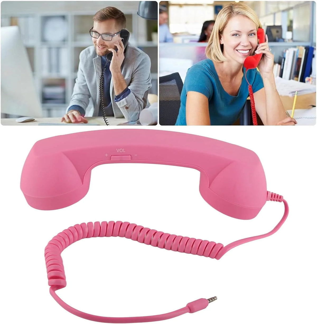 Vintage-Retro-Telefongriff mit Handy-Hörer und Mikrofon/Vintage retro telephone handle with mobile phone handset and microphone