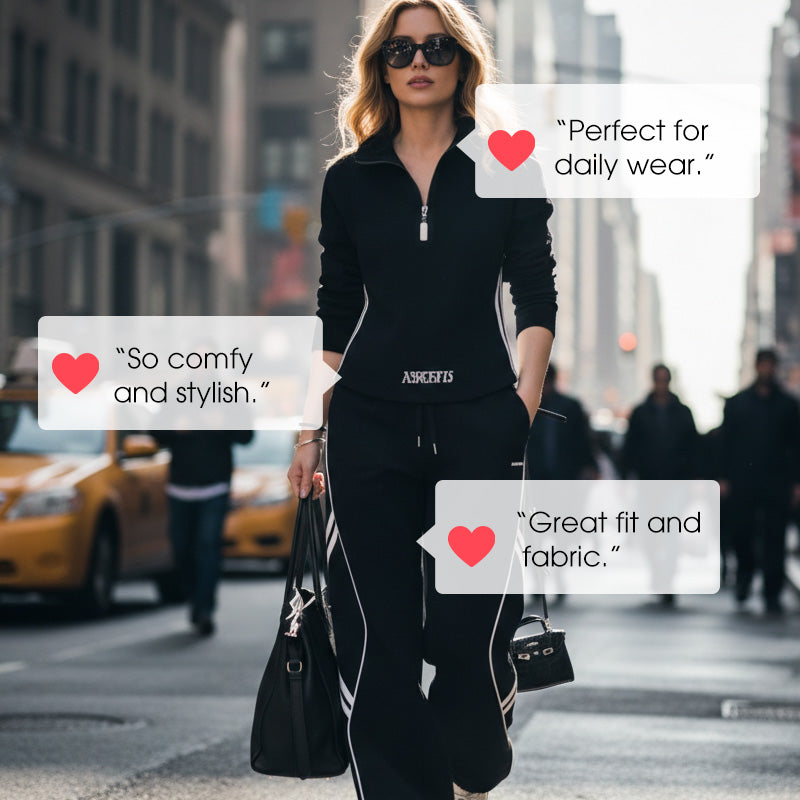 Damen-Freizeit-Trainingsanzug-Set mit halbem Reißverschluss