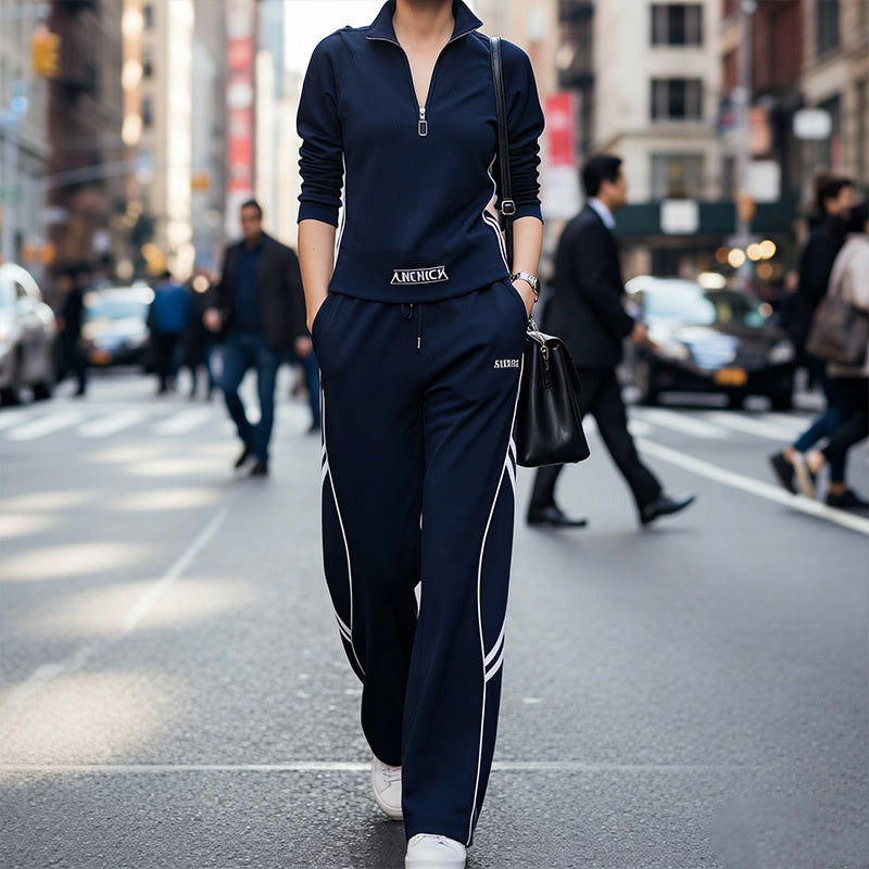 Damen-Freizeit-Trainingsanzug-Set mit halbem Reißverschluss